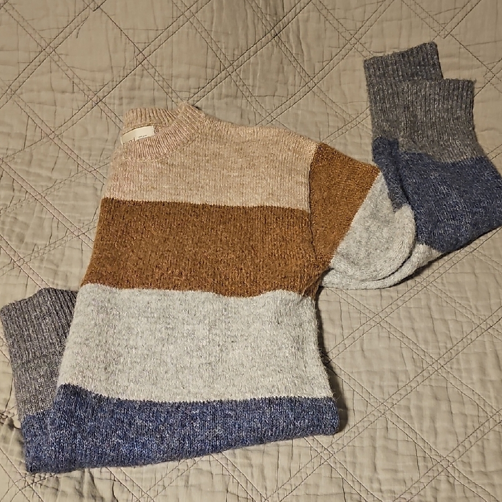 Colorblock Sweater in Blue, Brown, and Gray